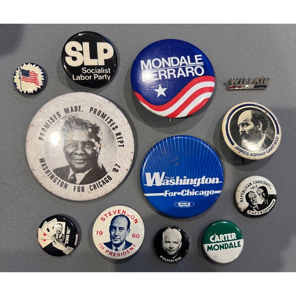 Vintage Lot of Presidential‎ & Mayoral Elections Metal Pinbacks, Chicago, Taft